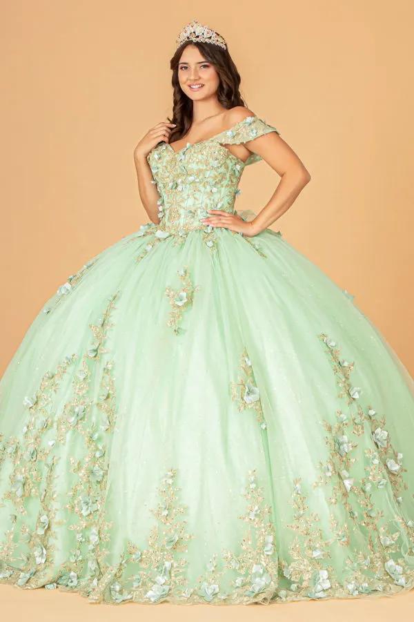 3-D Flower Applique Sweetheart Neckline Mesh Quinceanera Ball Gown by Tux-USA