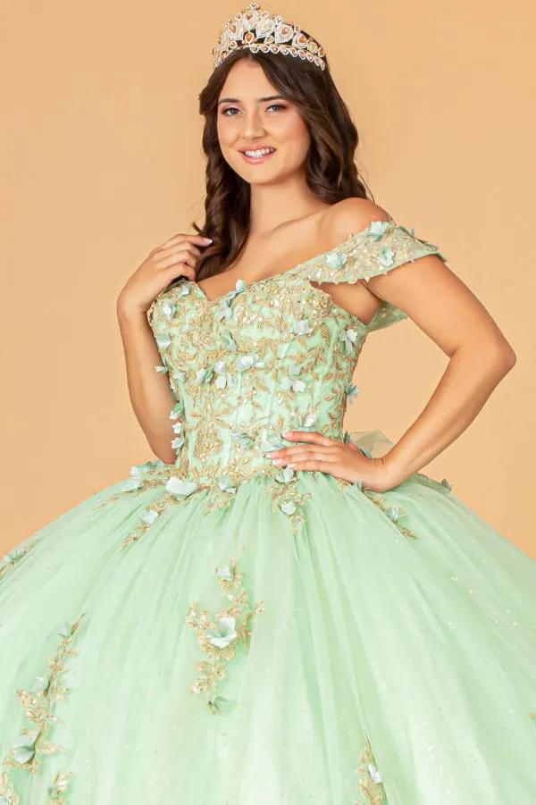3-D Flower Applique Sweetheart Neckline Mesh Quinceanera Ball Gown by Tux-USA