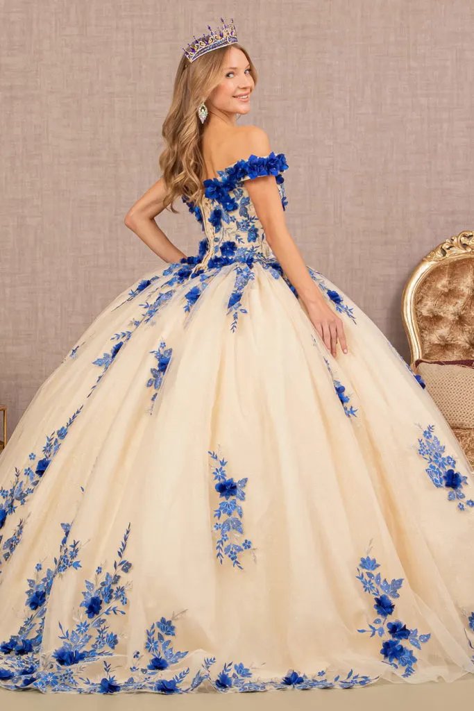 3-D Flower Embroidery Off Shoulder Mesh Quinceanera Gown by Tux-USA