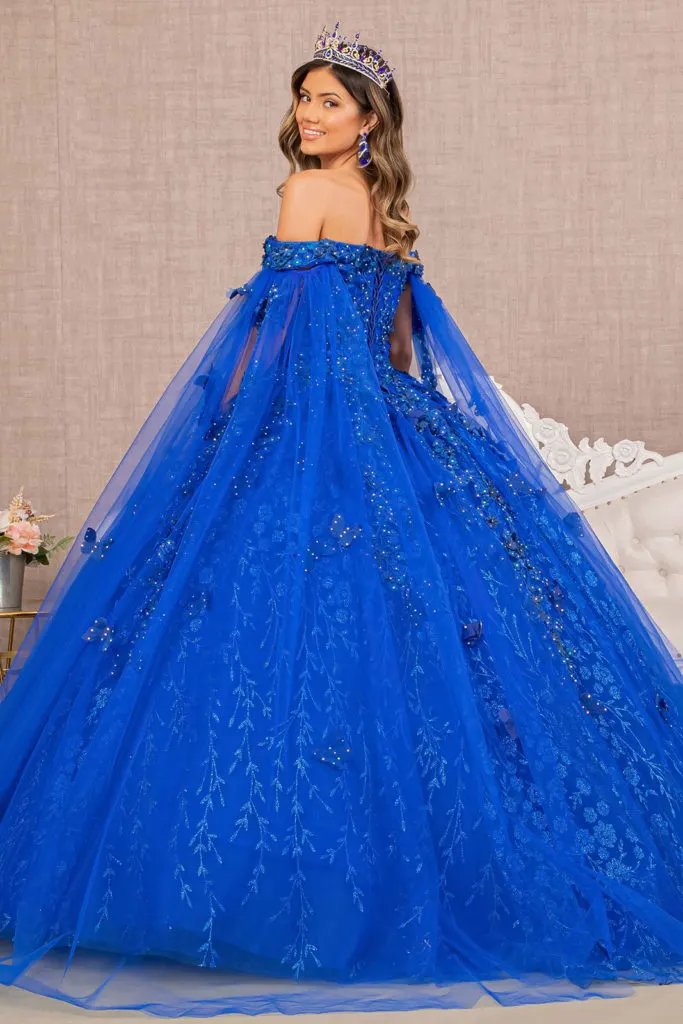 Embroidery Glitter Quinceanera Gown w/ Long Mesh Layer by Tux-USA