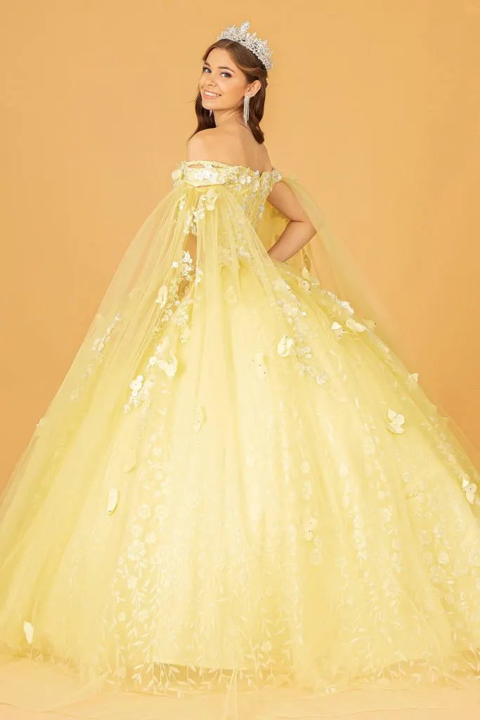 Embroidery Glitter Quinceanera Gown w/ Long Mesh Layer by Tux-USA