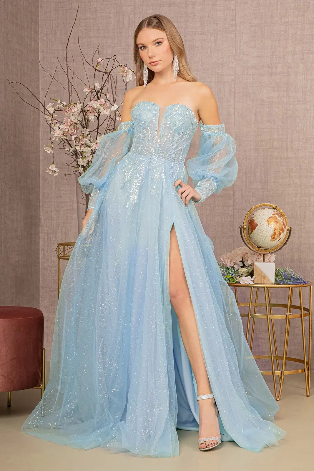 Sequin Glitter Sheer Bodice Illusion Sweetheart A-line Mesh Dress by Tux-USA