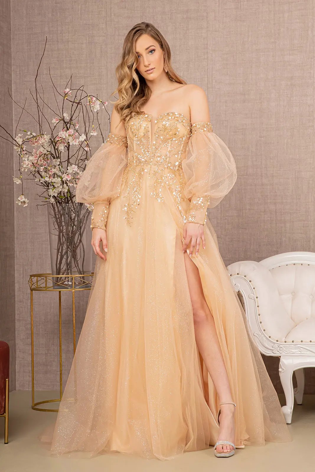 Sequin Glitter Sheer Bodice Illusion Sweetheart A-line Mesh Dress by Tux-USA