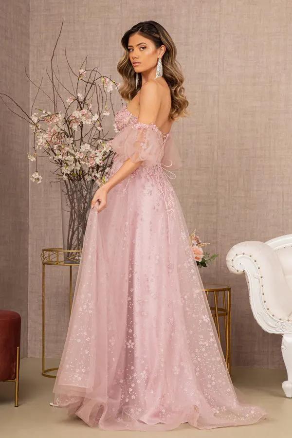 Strapless Sheer Bodice Mesh A-Line Dress w/ Detachable Short Mesh Sleeves by Tux-USA
