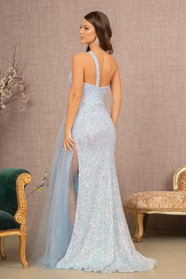 Sequin Glitter Asymmetric Mermaid Dress w/ Long Waist Mesh Layer by Tux-USA