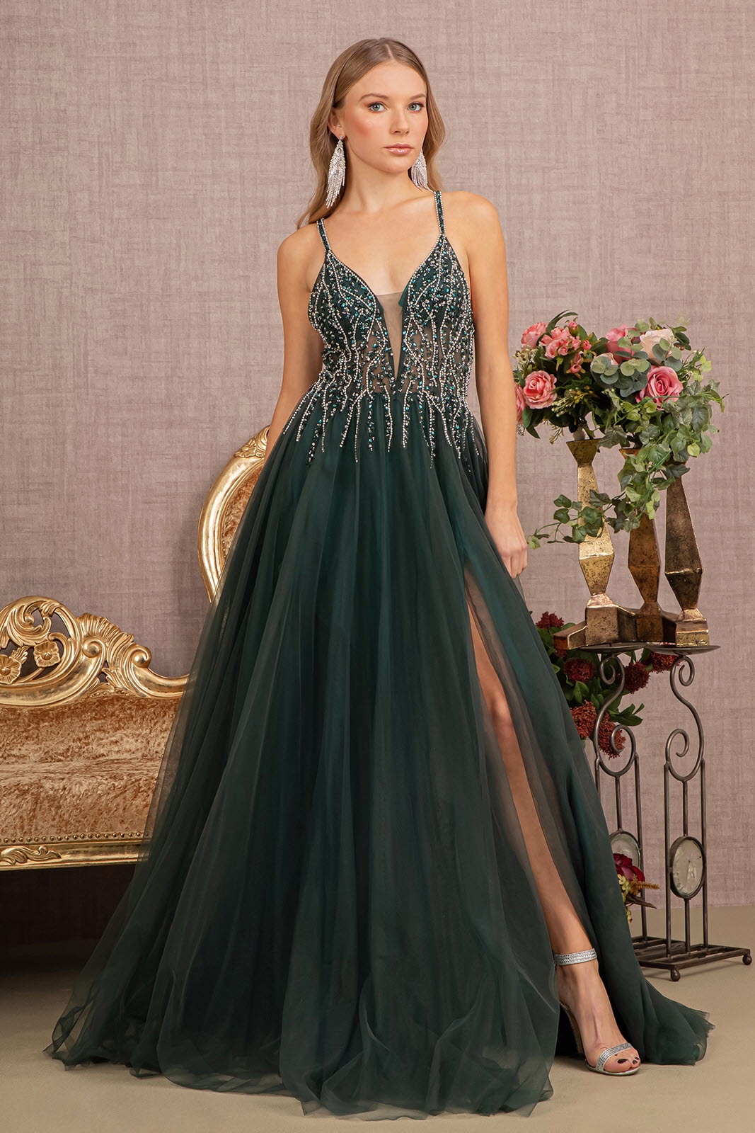 Dress Jewel Bead Illusion Sweetheart Bodice Mesh A-Line Evening by Tux-USA