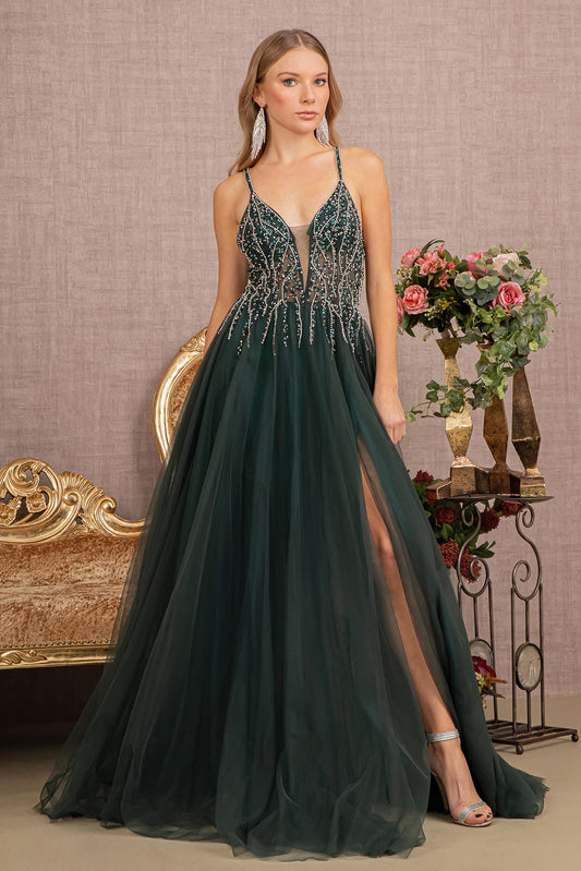 Dress Jewel Bead Illusion Sweetheart Bodice Mesh A-Line Evening by Tux-USA