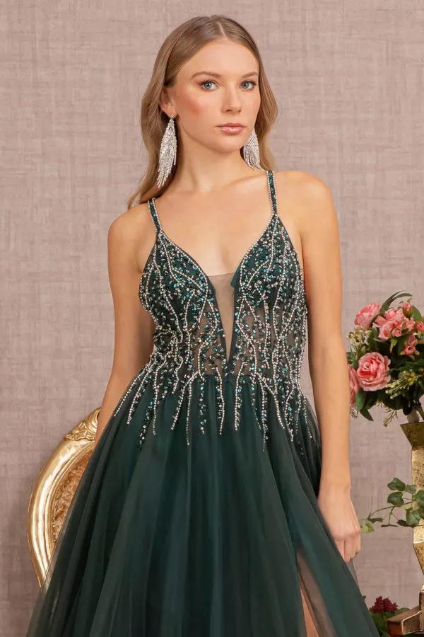 Dress Jewel Bead Illusion Sweetheart Bodice Mesh A-Line Evening by Tux-USA
