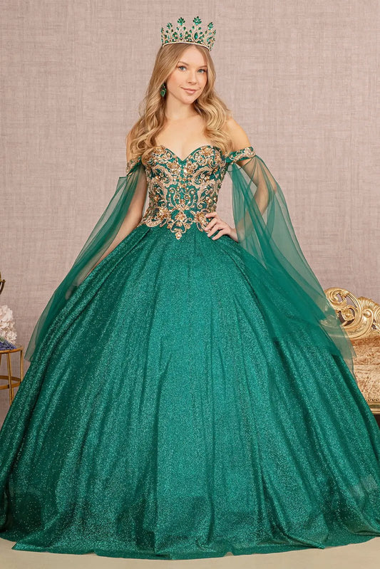 Glitter Sheer Bodice Mesh Ball Gown w/ Detachable Mesh Layers by Tux-USA