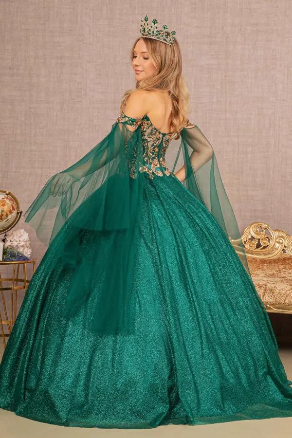 Glitter Sheer Bodice Mesh Ball Gown w/ Detachable Mesh Layers by Tux-USA