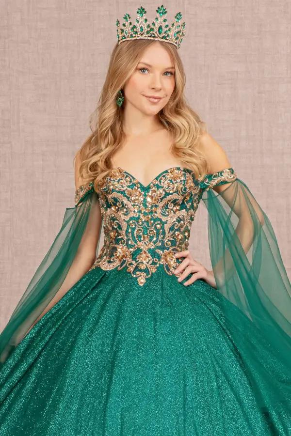 Glitter Sheer Bodice Mesh Ball Gown w/ Detachable Mesh Layers by Tux-USA