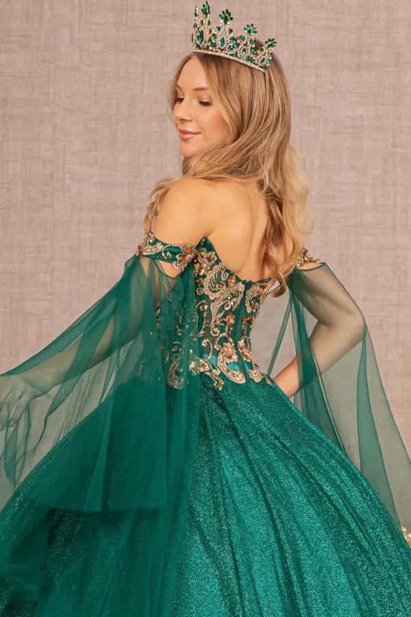 Glitter Sheer Bodice Mesh Ball Gown w/ Detachable Mesh Layers by Tux-USA