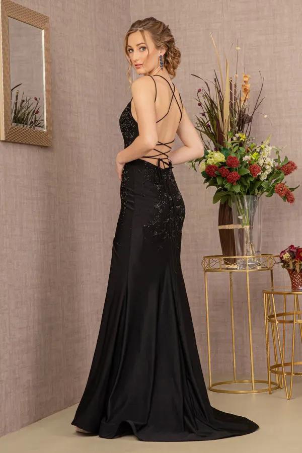 Jewel Lace-up Back Straight Across Rome Jersey Mermaid Dress by Tux-USA