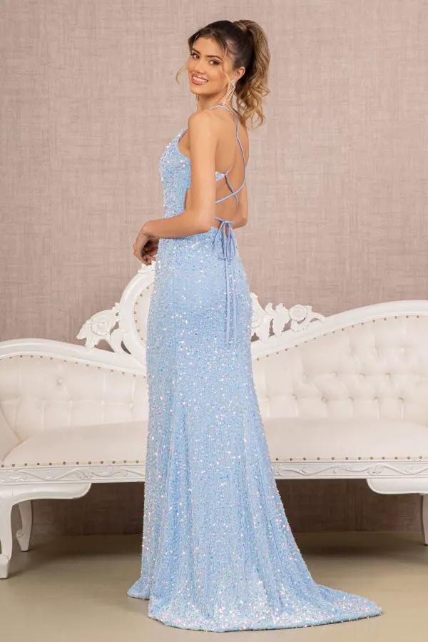 Floral Embroidery Sequin Velvet Mermaid Dress w/ Wide Side Slit by Tux-USA