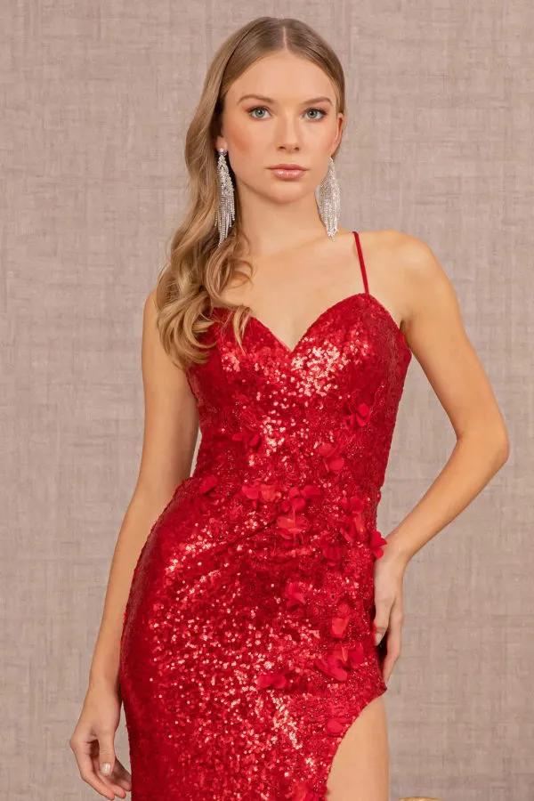Sequin Embroidery Cut-out Back Mermaid Dress w/ Side Slit by Tux-USA