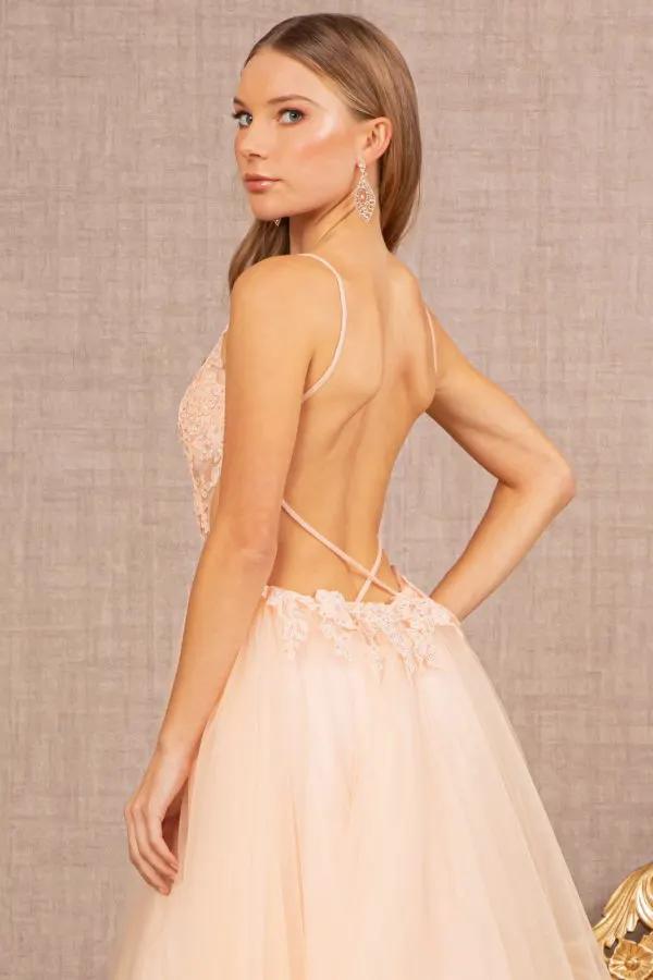 Flower Applique Sheer Front Cut-out Side Mesh A-line Dress by Tux-USA