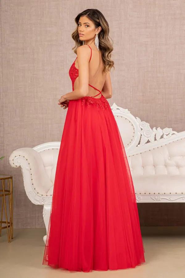 Flower Applique Sheer Front Cut-out Side Mesh A-line Dress by Tux-USA