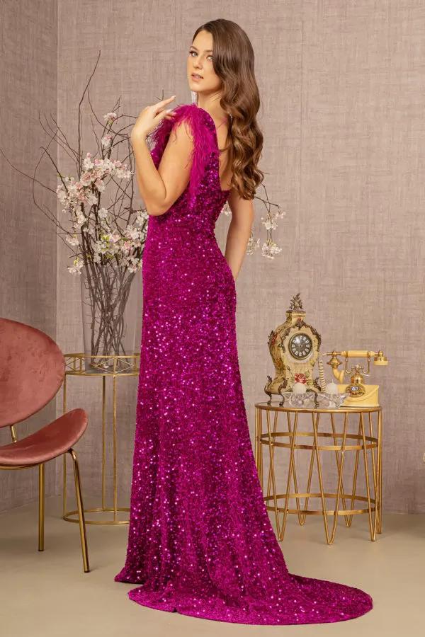 Asymmetric Sleeveless Feather Sequin Velvet Mermaid Dress by Tux-USA
