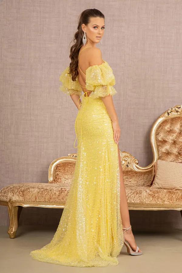 Jewel Sweetheart Mesh Mermaid Dress w/ Detachable Short Puff Sleeves by Tux-USA