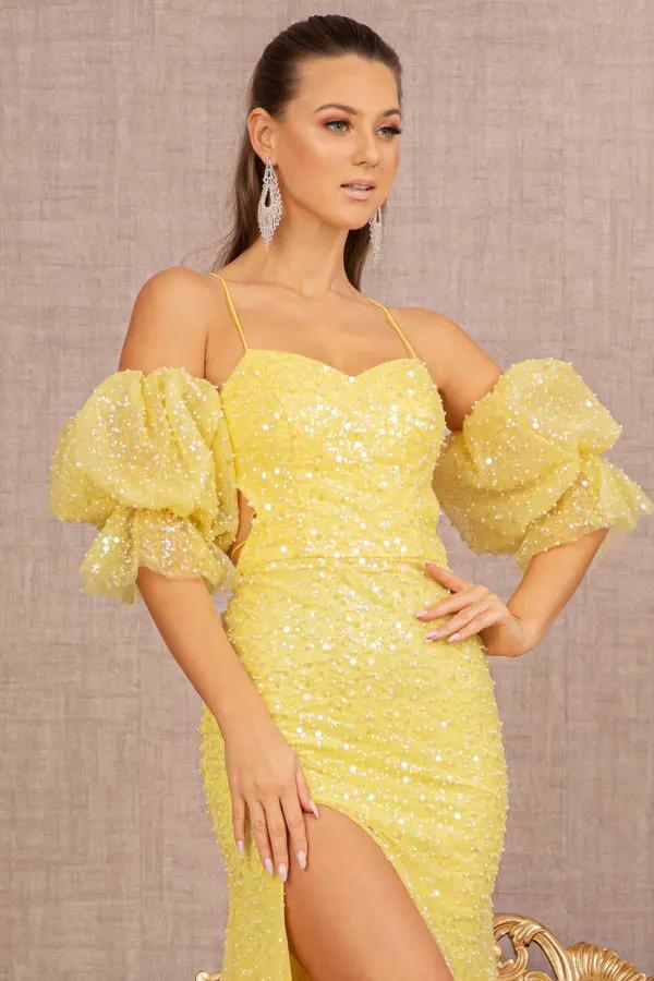Jewel Sweetheart Mesh Mermaid Dress w/ Detachable Short Puff Sleeves by Tux-USA