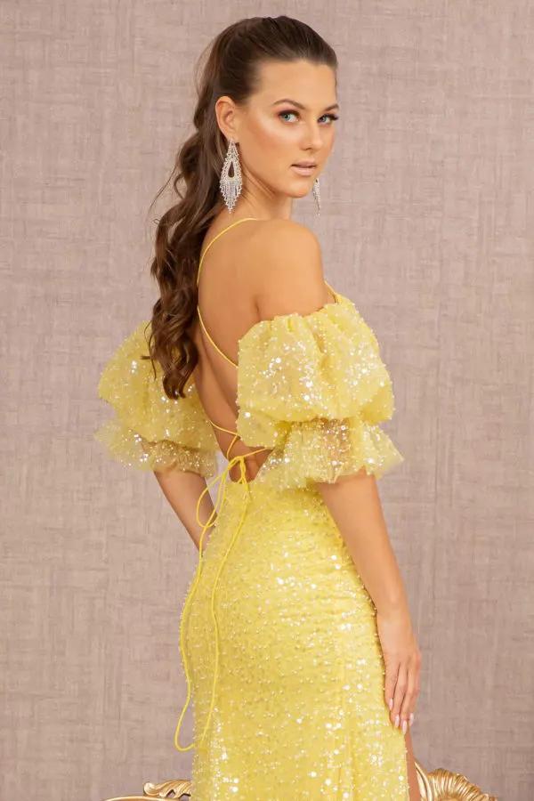Jewel Sweetheart Mesh Mermaid Dress w/ Detachable Short Puff Sleeves by Tux-USA