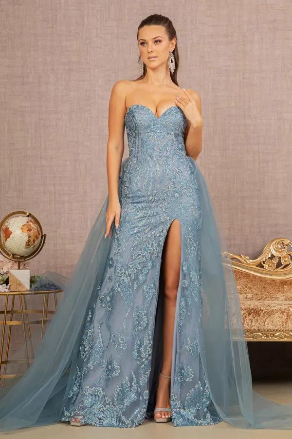 Halter Jewel Glitter Mermaid Dress w/ Detachable Mesh Layer by Tux-USA