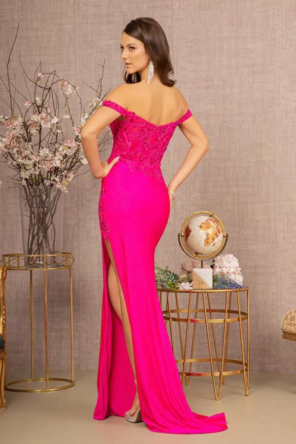 Glitter Sheer Bodice Off Shoulder Mermaid Dress w/ Sheer Slit by Tux-USA