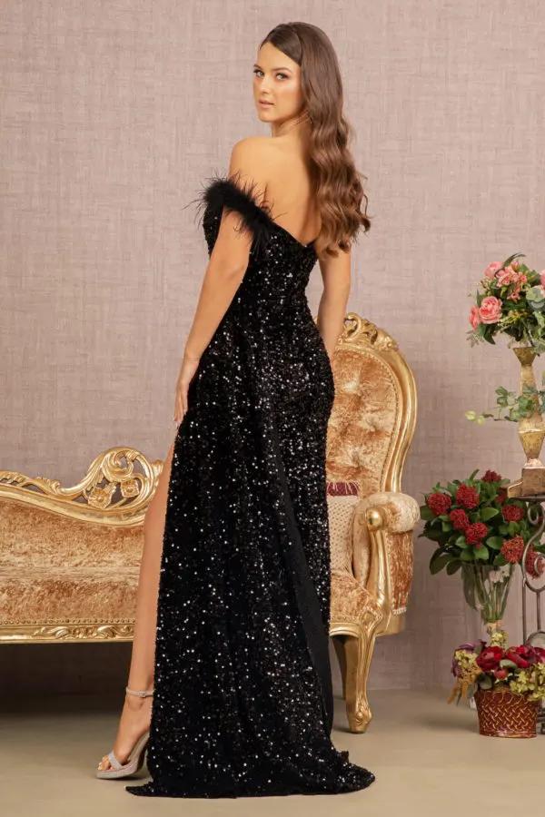 Feather Sequin Velvet Mermaid Dress w/ Velvet Side Waist Layer by Tux-USA