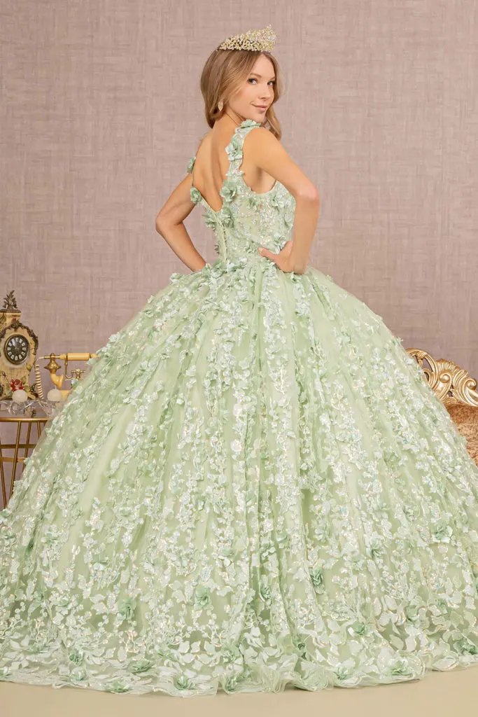 Jewel Embroidery 3-D Flower Mesh Ball Gown w/ Corset Back by Tux-USA