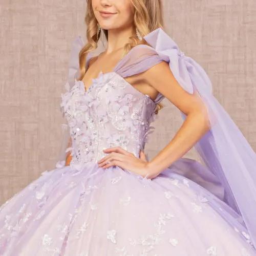 Jewel Glitter Quinceanera Gown w/ Long Mesh Layer and Ribbons by Tux-USA