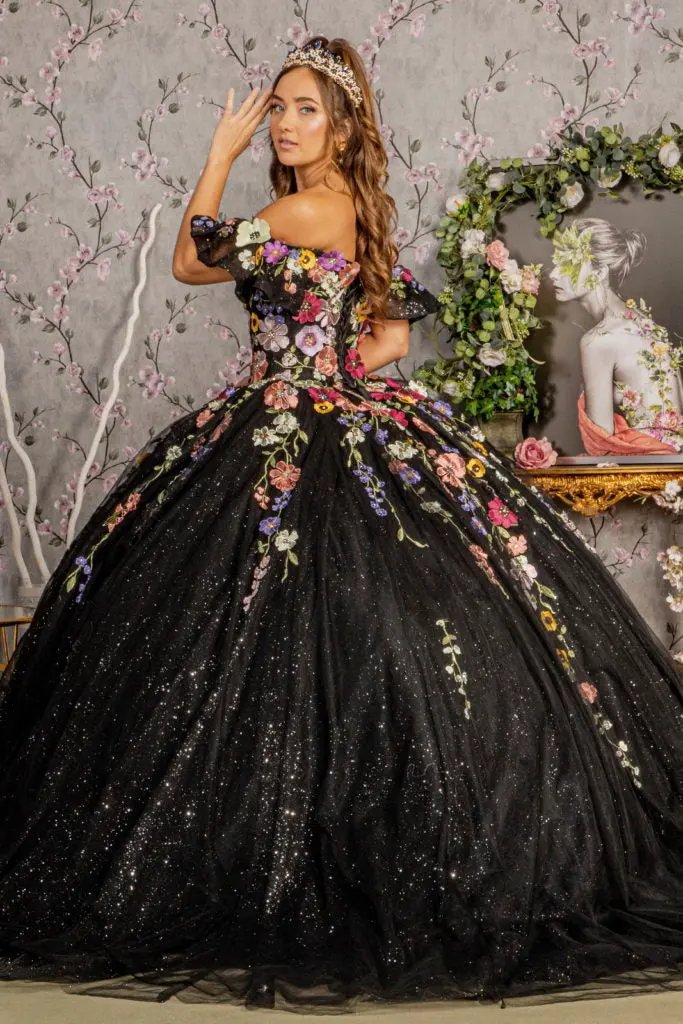 3-D Flower Applique Mesh Quinceanera Gown w/ Detachable Short Sleeves by Tux-USA