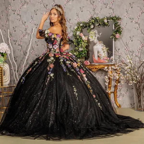 3-D Flower Applique Mesh Quinceanera Gown w/ Detachable Short Sleeves by Tux-USA