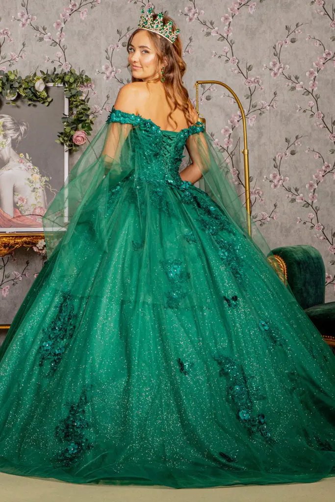 Jewel Glitter Mesh Quincenera Gown w/ Detachable Side Mesh Drapes by Tux-USA