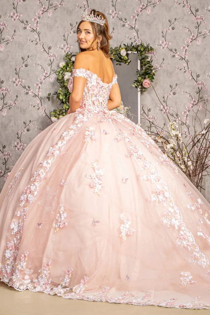 3-D Flower Applique Jewel Mesh Quinceanera Gown w/ Long Tail by Tux-USA