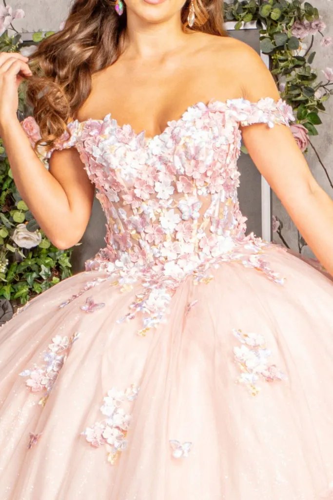 3-D Flower Applique Jewel Mesh Quinceanera Gown w/ Long Tail by Tux-USA