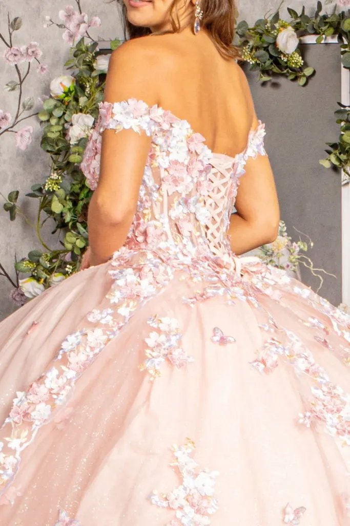 3-D Flower Applique Jewel Mesh Quinceanera Gown w/ Long Tail by Tux-USA