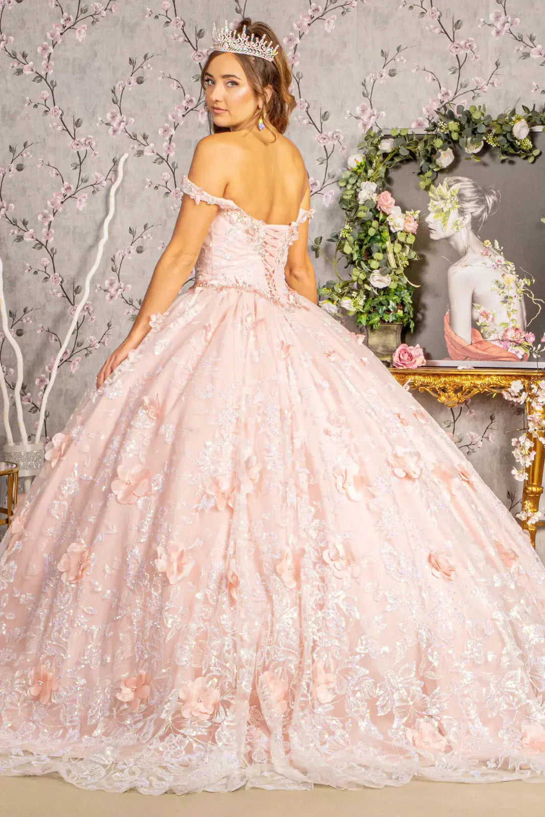 3-D Butterfly Applique Jewel Sequin Quinceanera Ball Gown by Tux-USA