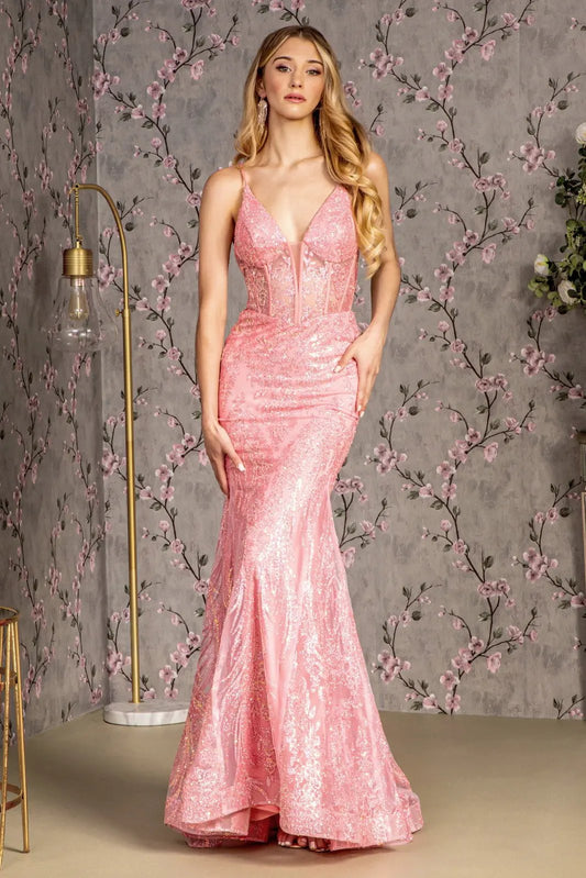 Glitter Sequin Sheer Corset Bodice Mesh Mermaid Long Dress by Tux-USA