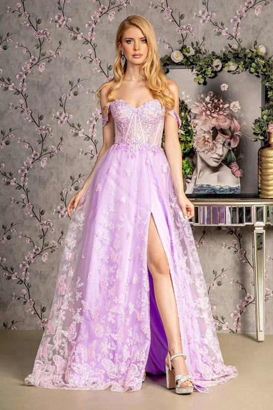 Bead Strapless Mesh A-line Long Dress w/ Detachable Sleeves by Tux-USA