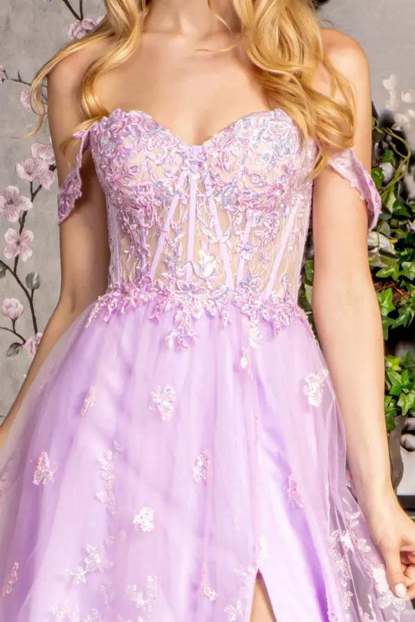 Bead Strapless Mesh A-line Long Dress w/ Detachable Sleeves by Tux-USA