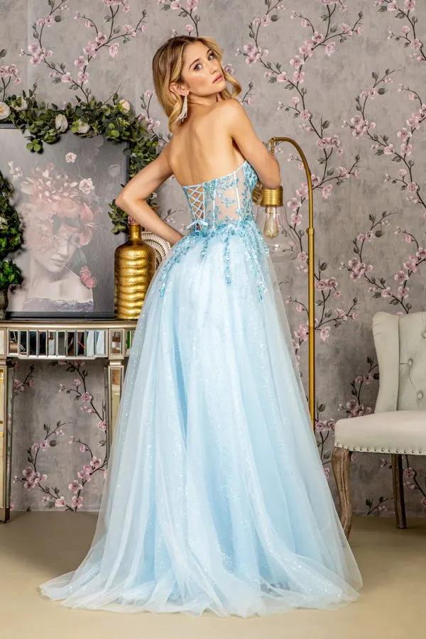 Sequin Strapless Sheer Bodice Mesh A-line Long Dress by Tux-USA