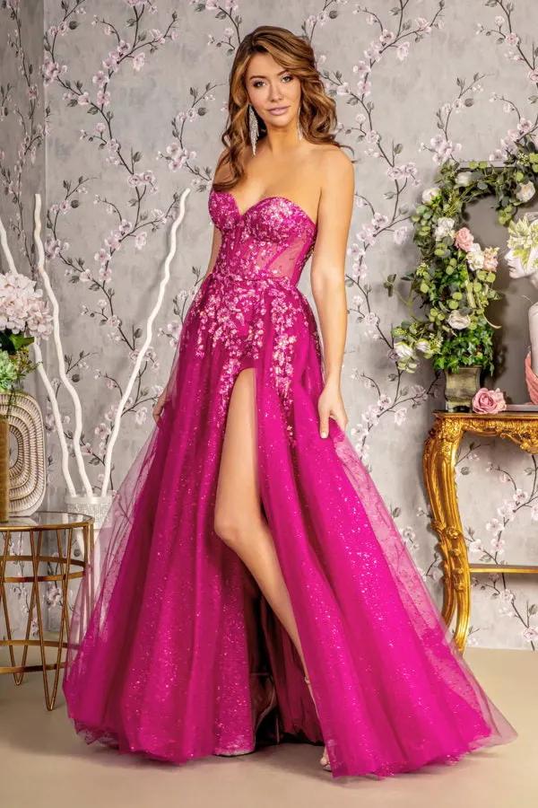Sequin Strapless Sheer Bodice Mesh A-line Long Dress by Tux-USA
