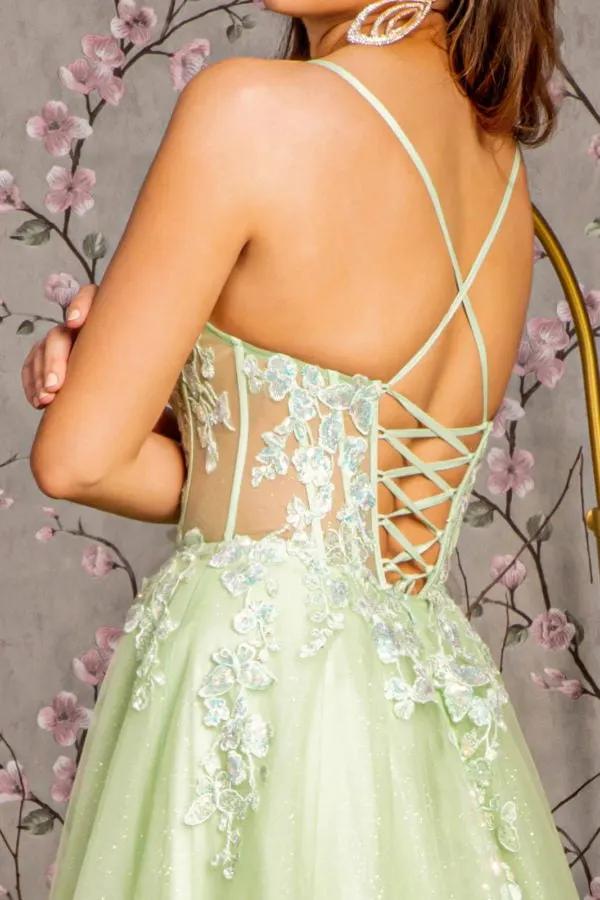 3-D Butterfly Sheer Corset Bodice Mesh A-line Long Dress by Tux-USA