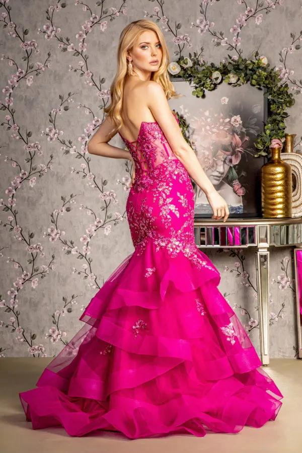 Sequin Sheer Bodice Ruffled Skirt Mesh Trumpet Long Dress by Tux-USA