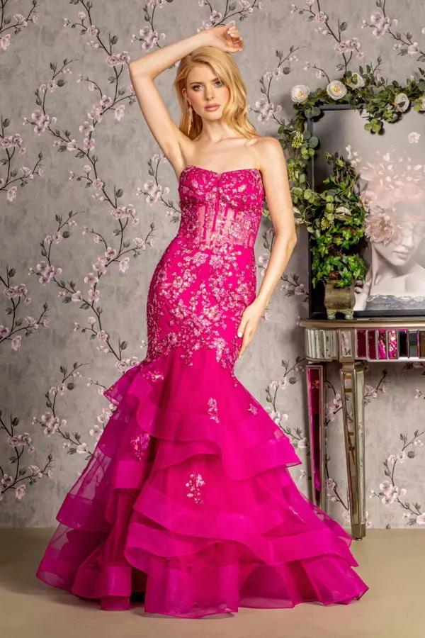 Sequin Sheer Bodice Ruffled Skirt Mesh Trumpet Long Dress by Tux-USA