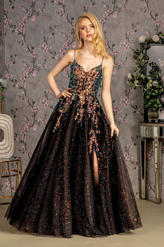 Glitter Illusion Sweetheart Sheer Bodice Mesh A-line Long Dress by Tux-USA