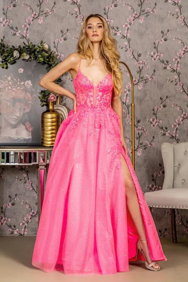 Glitter Illusion Sweetheart Sheer Bodice Mesh A-line Long Dress by Tux-USA