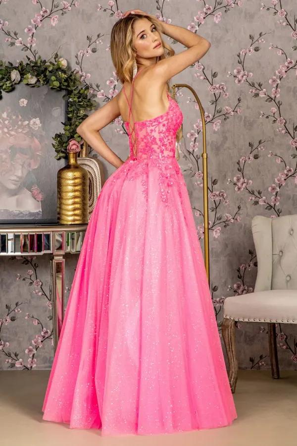 Glitter Illusion Sweetheart Sheer Bodice Mesh A-line Long Dress by Tux-USA