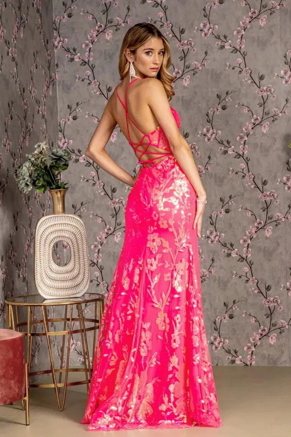 Sequin Cut-out Back Sheer Bodice Mesh Mermaid Long Dress by Tux-USA