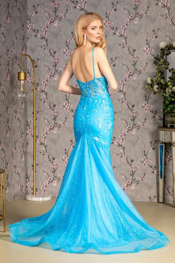 Glitter Sequin Sheer Bodice Mesh Trumpet Long Dress by Tux-USA
